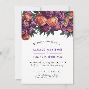 Plum and Orange Paint Peony Wedding Celebration  Invitation