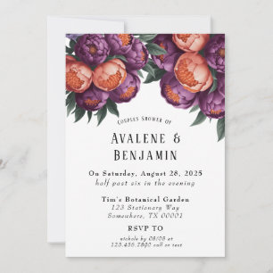 Plum and Orange Painted Peony Couples Shower Invitation