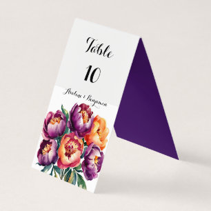 Plum and Orange Peony Bouquet Wedding Table Number