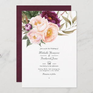 Plum and Peach Floral  QR Code RSVP Wedding Invitation