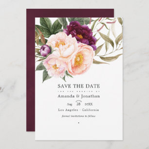 Plum and Peach Floral Wedding Photo Save The Date