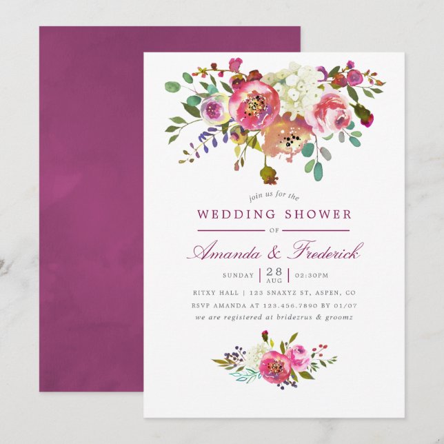 Plum and peach Floral Wedding Shower Invitation (Front/Back)