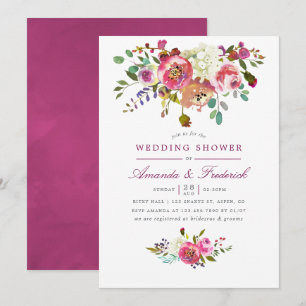 Plum and peach Floral Wedding Shower Invitation