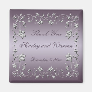 Plum and Pewter Floral Wedding Favour Magnet