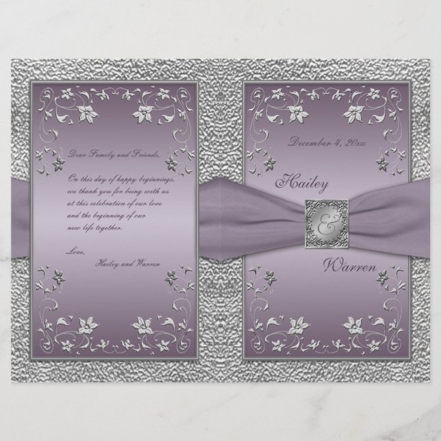 Plum and Pewter Floral Wedding Program (Front)