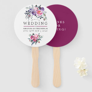 Plum and Pink Watercolor Floral Wedding Favour Hand Fan