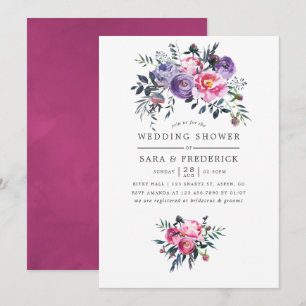Plum and Pink Watercolor Floral Wedding Shower Invitation