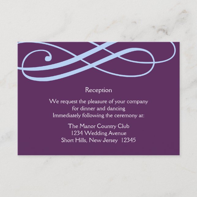 Plum and Powder Blue Swirls Reception Card (Front)