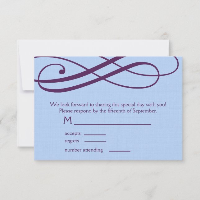 Plum and Powder Blue Swirls Response Card (Front)