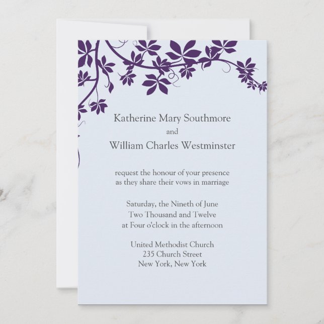 Plum And Powder Blue Wedding Invitations (Front)