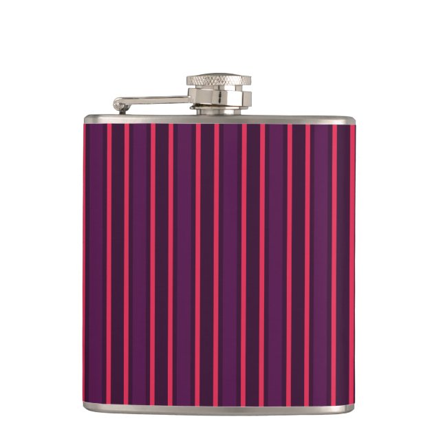 Plum and red candy stripes hip flask (Front)