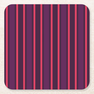 Plum and red candy stripes square paper coaster