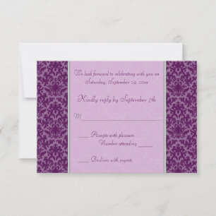 Plum and Silver Damask RSVP Card