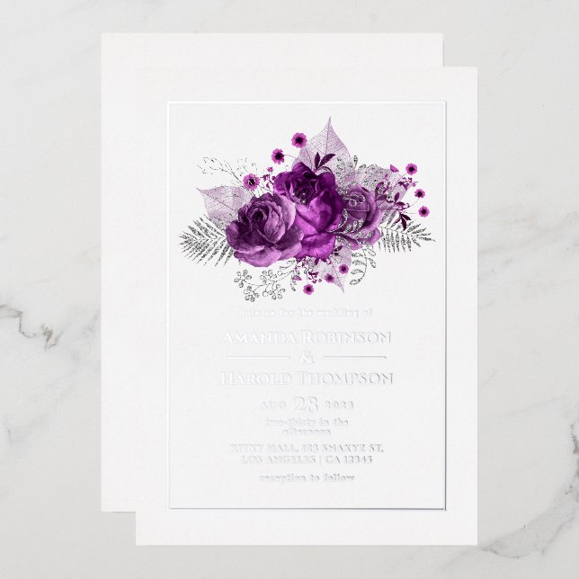 Plum and Silver Watercolor Wedding (Front/Back)
