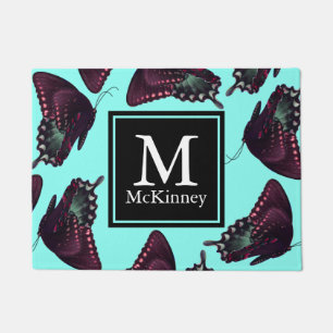 Plum and Teal Butterflies Personalised Doormat