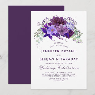 Plum and Violet Floral Purple Elegant Wedding Invitation