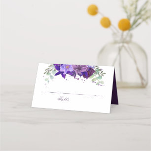 Plum and Violet Purple Floral Elegant Wedding Place Card