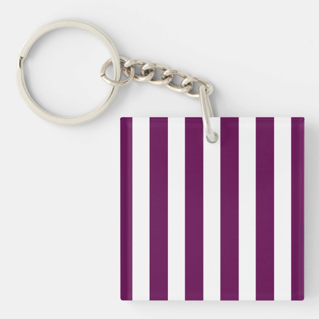 Plum and white candy stripes key ring (Front)