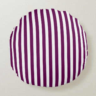 Plum and white candy stripes round cushion