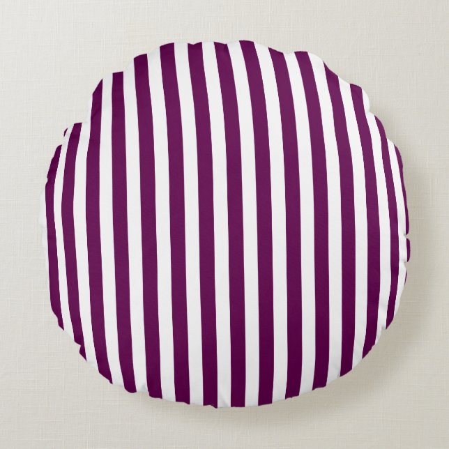 Plum and white candy stripes round cushion (Front)