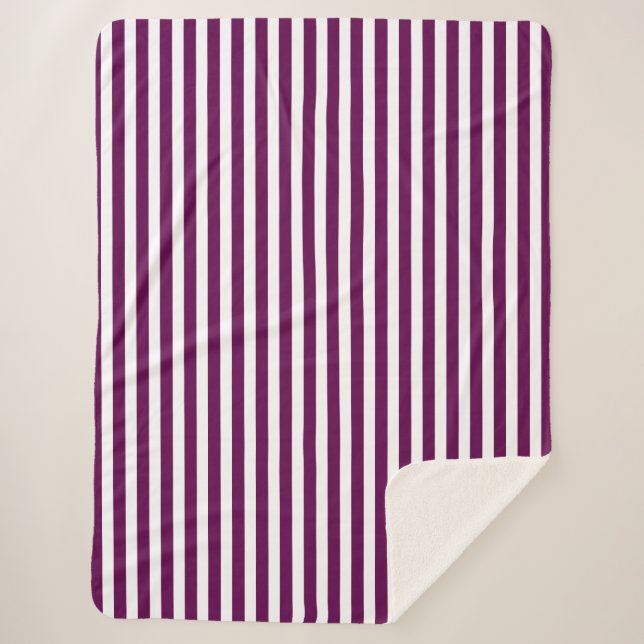 Plum and white candy stripes sherpa blanket (Front)