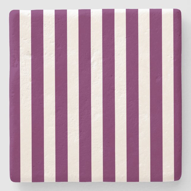 Plum and white candy stripes stone coaster (Front)