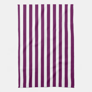 Plum and white candy stripes tea towel