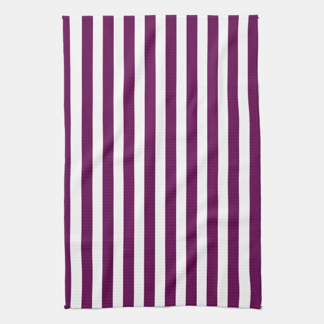 Plum and white candy stripes tea towel (Vertical)