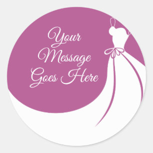 Plum and White Elegant Gown Bridal Shower Classic Round Sticker