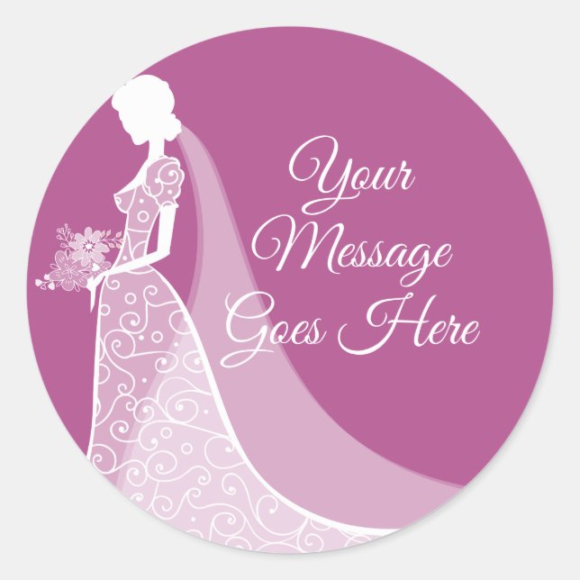 Plum and White Elegant Lace Gown Bridal Shower Classic Round Sticker (Front)