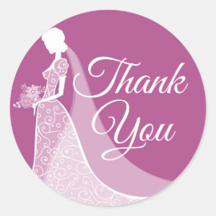 Plum and White Elegant Lace Gown Bridal Shower Classic Round Sticker