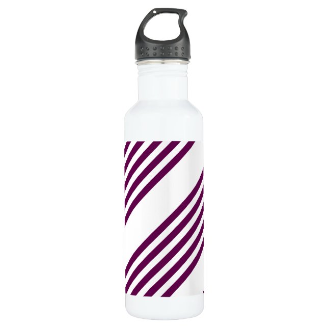 Plum and white five stripe pattern 710 ml water bottle (Front)