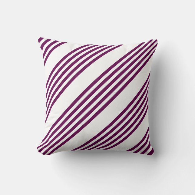 Plum and white five stripe pattern cushion (Front)