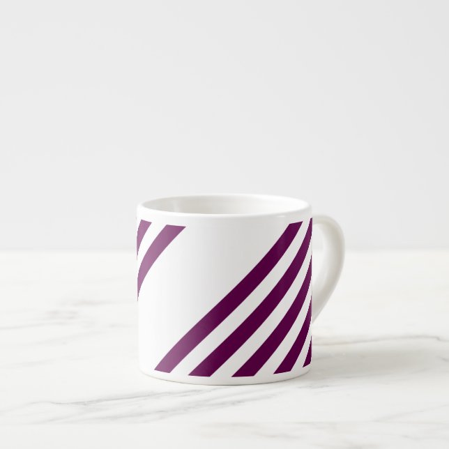 Plum and white five stripe pattern espresso cup (Front Right)