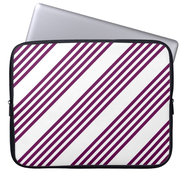 Plum and white five stripe pattern laptop sleeve (Front)