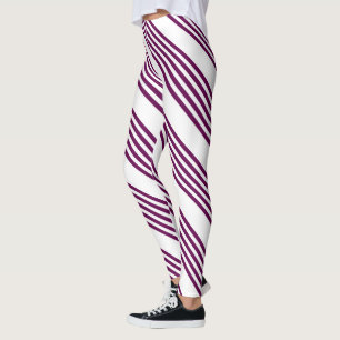 Plum and white five stripe pattern leggings