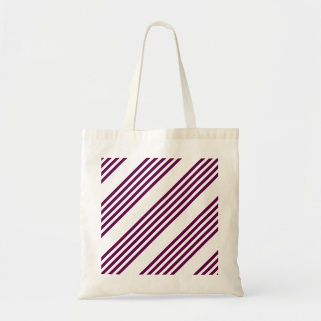 Plum and white five stripe pattern tote bag (Front)