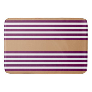 Plum and white five stripes pattern with tan bath mat