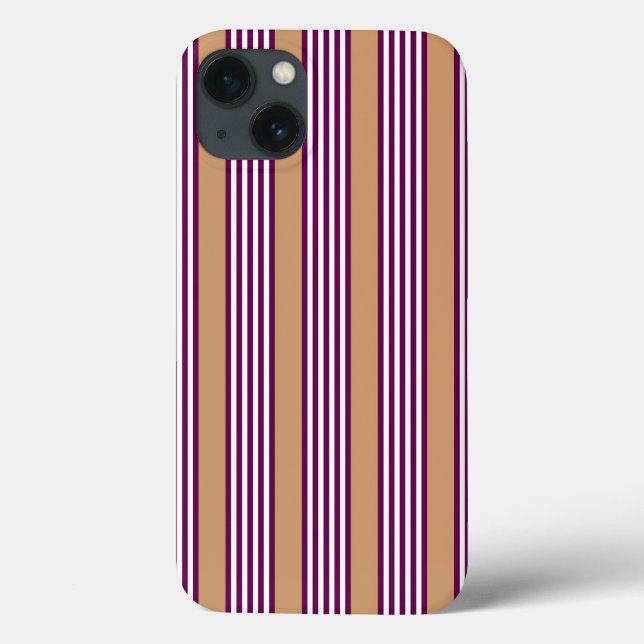 Plum and white five stripes pattern with tan Case-Mate iPhone case (Back)