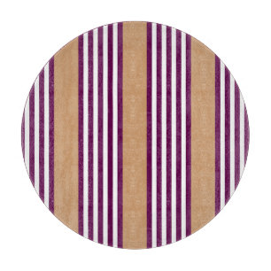 Plum and white five stripes pattern with tan cutting board