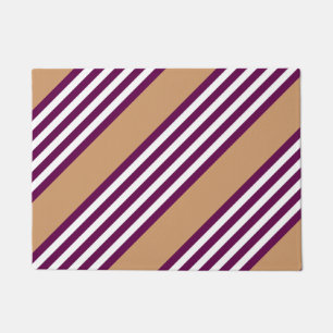 Plum and white five stripes pattern with tan doormat