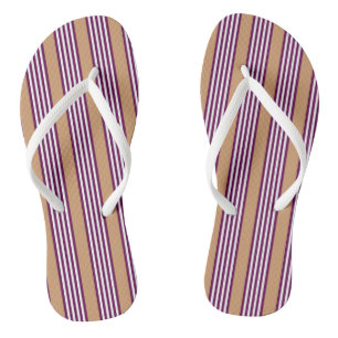 Plum and white five stripes pattern with tan flip flops