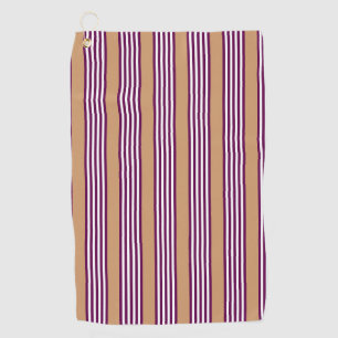 Plum and white five stripes pattern with tan golf towel