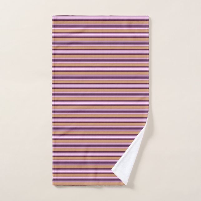 Plum and white five stripes pattern with tan hand towel (Hand Towel)