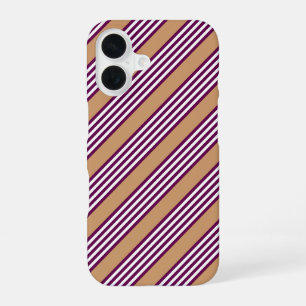 Plum and white five stripes pattern with tan iPhone 16 case