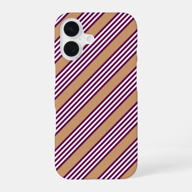 Plum and white five stripes pattern with tan iPhone 16 case (Back)
