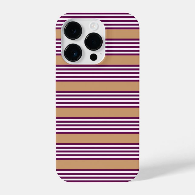 Plum and white five stripes pattern with tan iPhone case (Back)