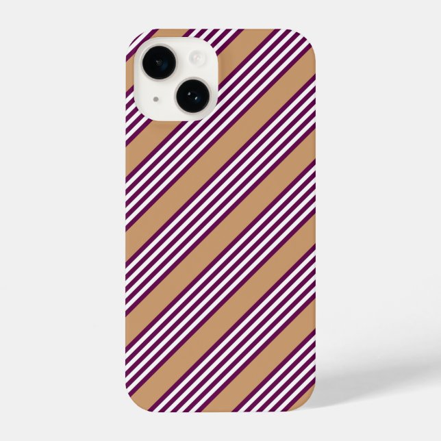 Plum and white five stripes pattern with tan iPhone case (Back)