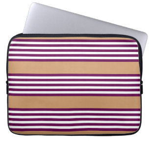 Plum and white five stripes pattern with tan laptop sleeve