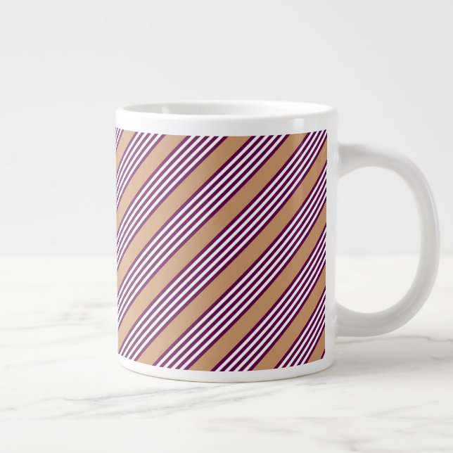 Plum and white five stripes pattern with tan large coffee mug (Right)